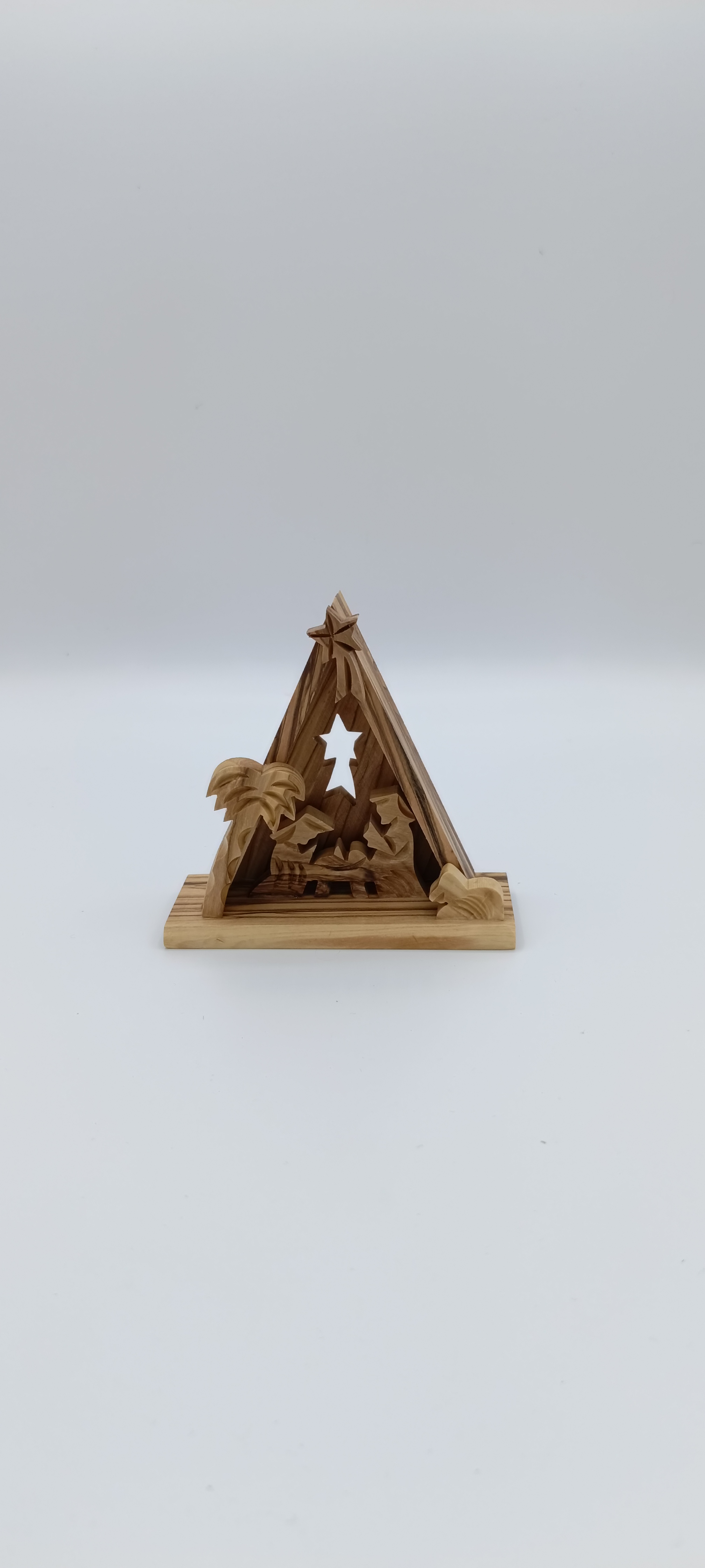 **Handcrafted Olive Wood Triangular Nativity Cave**